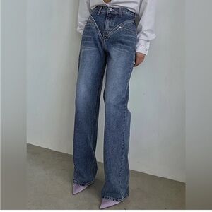 Vintage Wash Denim Straight Leg Jeans